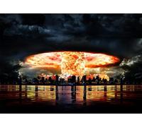 CORFOTO 2.7x1.8m Toile de Fond pour Photographie d'explosion nucléaire en Ville, Paysage Urbain Nocturne en Bord de mer, scène de Catastrophe, décorations de fête à thème de Catastrophe Chimique
