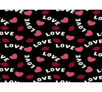 CORFOTO 2.7x1.8m Toile de Fond pour photomaton sur Fond Noir avec imprimé cœur Rose Love et lèvres Rouges, idéale pour la Saint-Valentin, Les Anniversaires de Mariage et Autres Occasions spéciales