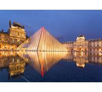 CORFOTO 3.5x2.5m Musée du Louvre Toile de Fond Photo Toiles de Fond Paris français Pyramide du Louvre en soirée Arrière-Plan Europe Voyage Adultes Mariage Portraits Photo Studio Accessoires