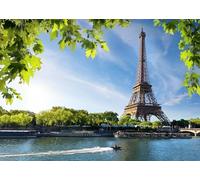 CORFOTO 3.5x2.5m Tour Eiffel Vue Toile de Fond Lever du Soleil rivière Seine Paysage Photographie Fond Monuments de Paris Toile de Fond Voyage Adulte Enfants Portrait Photo Studio Accessoire
