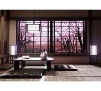 CORFOTO 3.5x3m Fond Photo pour Salon de thé Japonais, fenêtre avec Arbre de Cerisier, Style Zen, intérieur, décorations pour fête à thème Japonais, Accessoires de Studio Photo