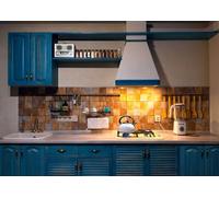 CORFOTO 3x2.5m Fond de Cuisine Moderne Bleu intérieur de Cuisine rétro décor Photo pour fête Enfants Adultes thème Chef Accessoires de photomaton Portrait