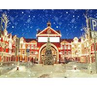 CORFOTO 3x2.5m Russie Saint-Pétersbourg Décor de Paysage Nocturne de Noël Rue enneigée Maison Sapin de Noël Illuminé Fond Photographique Accessoires de décoration de fête