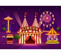 CORFOTO 3x2.5m Toile de Fond de Cirque Carnaval Rouge Dessin animé Tente de Cirque Photographie Fond Tente de Cirque Fête Toiles de Fond Carrousel Billetterie Bannière d'anniversaire