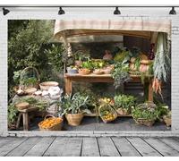 CORFOTO 3x2m Toile de Fond de marché Fermier médiéval Exposition de Stands de Fruits et légumes Arrière-Plan de la Saison des récoltes Arrière-Plan de Photographie de Stands de Fruits et légumes