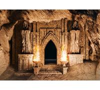 CORFOTO 3x2m Toile de Fond d'halloween Entrée de la Grotte du Vieux Temple Arrière-Plan de la Photo Crypte mystérieuse Torches brûlantes Arrière-Plan du Donjon du château médiéval