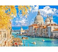 CORFOTO 3x2m Venise Automne Toile de Fond Basilique di Santa Maria Della Salute Photo Fond Canal Grande Ciel Bleu Paysage Photographie Toiles de Fond Italie Thème Fête Décor Photomaton