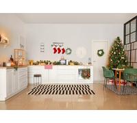 CORFOTO 4.5x2.5m Fond de Cuisine Moderne sur Le thème de Noël, Blanc, avec sapins de Noël et décorations, pour Studio Photo de Nouveau-né Accessoires pour Portraits de bébé Lumière Blanche