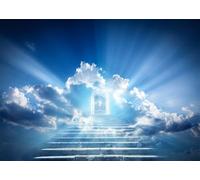 CORFOTO 4.5x2.5m Toile de Fond Escaliers vers Le Ciel Toile de Fond du Ciel Porte du Paradis Ciel Escalier vers Le Ciel Photographie Toile de Fond Thème envoyé par Le Ciel Décor d'arrière-Plan