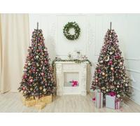 CORFOTO 4.5x3m Fond de Sapin de Noël, Fond Photo de cheminée Blanche dans Un Salon, Accessoires de Studio pour Portraits de Noël et du Nouvel an