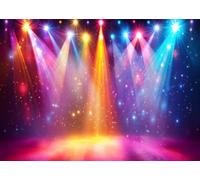 CORFOTO 4.5x3m Fond de scène Lumineux Multicolore avec projecteurs et Motif Ciel étoilé Scintillant, idéal pour Une soirée Musicale ou Un photomaton