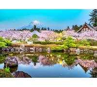 CORFOTO 4.5x3m Japon Mont Fuji Fond Printemps Mont Fuji Fond Temple Japonais Fleur de Cerisier Photographie Fond Japonais thème fête décoration