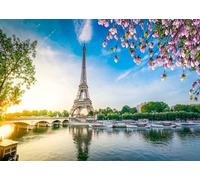 CORFOTO 4.5x3m Paris Tour Eiffel Lever du Soleil Toile de Fond Seine Rivière Paysage Photographie Fond Tour Eiffel France Landmark Toile de Fond Mariage Anniversaire Toile de Fond Portrait