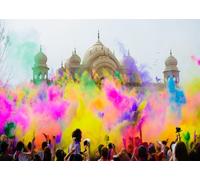 CORFOTO 5.2x3m Toile de Fond pour la fête de Holi, Motif de Nuages de Poudre colorée, Temple Hindou, thème du Festival Indien du Printemps, pour photomaton