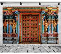 CORFOTO 5x4ft Tissu coloré Inde Tanjore Temple Porte Toile de Fond Inde Ancienne Religion Bâtiment Photo Fond pour décorations d'anniversaire Indiennes Adulte Photo Prop Indien Thème Fête Décor