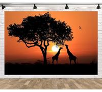 CORFOTO 7x5ft Girafes sud-africaines Toile de Fond Coucher de Soleil en Afrique Photographie Fond Paysage Africain girafes sous Arbre Parc National Sauvage Paysage Photo Toile de Fond