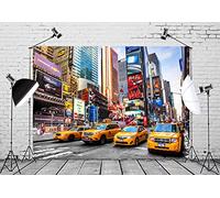 CORFOTO 8x6ft Toile de Fond en Tissu New York City NYC Times Square Broadway Street Neon Taxi Landmark pour Mariage, Banquet, fête d'anniversaire sur Le thème de New York, Accessoires de bannière