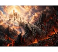 CORFOTO 9x6FT (2.7x1.8m) Château Infernal en Feu Fond Photographique | Citadelle De Lave Arrière Plan En Tissu,Pont Brûlant Crânes Et Nuages D Orage,Soirées Halloween,Personnalisable,Photomaton