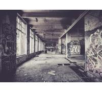 CORFOTO Tissu 2.1x1.5m Usine Abandonnée Graffiti Fond Vintage Urban Decay Entrepôt Industriel Arrière-Plan Photographique pour Fête à Thème Street Art Accessoires Photo