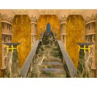 CORFOTO Tissu 3.5x3m Temple Égyptien Ancien Fond Piliers Hiéroglyphes et Escalier en Marbre dans la Tombe du Pharaon Arrière-Plan Photographique pour Fête à Thème Histoire Égyptienne