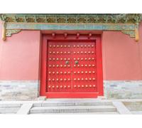 CORFOTO Tissu 4.5x2.5m Fond Porte Rouge de la Cité Interdite Porte de Palais Chinois Traditionnel Arrière-Plan Photographique pour Fête Mariage Culturel Accessoires Photo