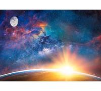 CORFOTO Tissu 4.5x3m Un Lever de Soleil Cosmique en Toile de Fond, des nébuleuses et des Galaxies éclatantes sur Terre, Une fête sur Le thème de la Science-Fiction et de la Fantasy