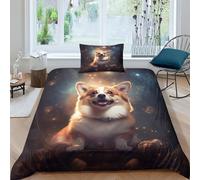 Corgi 3D Imprimé Chien d'art Housses De Couettes pour Adultes Et Enfants Housse De Couette Parure De Lit avec Taies Microfibr E avec Fermeture À Glissière 2 pièces Single（135x200cm）