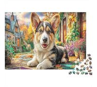 Corgi à la Plage Set Puzzle 1000 Pièces pour Passionnés, Carton Recyclé,Tricolor Corgi Art Décoration Intérieure, Art Mural, Cadeau Noël Festif, Défi Cérébral 52x38cm/1000pcs