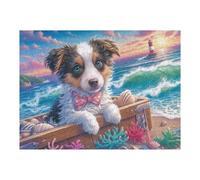 Corgi au Phare sur la côte 500 Pièces Puzzle Adulte en Carton Haute Densité Anti-Déchirure Difficile Haute Difficulté Anti-Stress Idée Cadeau Anniversaire Premium 500 PCS