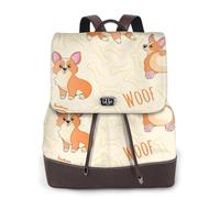 Corgi avec des os et des mots,Sac à dos imperméable pour femme, sac à dos de voyage léger en cuir PU tendance