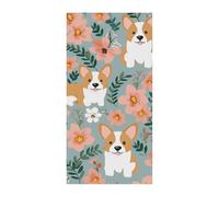 Corgi Bannière de porte de jardin avec fleurs florales de printemps et d'été - Toile de fond à suspendre pour porte d'entrée - Décorations de fête saisonnières pour intérieur et extérieur
