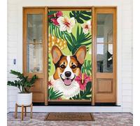 Corgi Bannière de porte hawaïenne tropicale d'été ananas à suspendre Décoration de porte Rideau de porte en tissu pour vacances, décoration intérieure ou extérieure