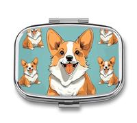 Corgi Boîte à pilules en forme de chien mignon, 2 compartiments, organiseur de pilules portable pour poche ou sac à main, organiseur décoratif en métal pour médicaments et vitamines