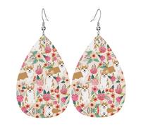 Corgi Boucles d'oreilles pendantes en cuir avec fleurs florales pour femme et fille