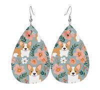 Corgi - Boucles d'oreilles pendantes en cuir - Motif floral - Pour femme - En forme de goutte d'eau - Double face - Légères - Accessoires d'oreille tendance - Cadeau d'anniversaire