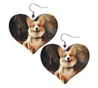 Corgi Boucles d'oreilles pendantes légères en cuir pour femme en forme de cœur