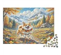 Corgi Carton Deux Corgis dans Un Chemin de Montagne d’Automne Puzzle Premium pour Seniors Entraînement cérébral 38x26cm/1000 pièces