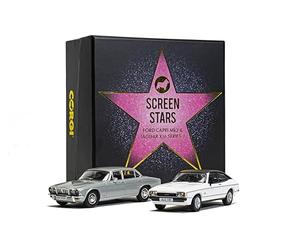 Corgi CC91992 Screen Stars - Ford Capri Mk2 2.0S Blanc Diamant, Jaguar XJ6 Série 2 Argent Modèle moulé sous Pression