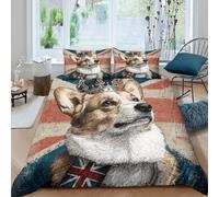Corgi chien Housse de Couette Microfibre résistante 3 Pièces 3D Effet Léger Royal british style de illustration Parure de Lit avec Taie d'oreiller Facile d'entretien for Fille King（220x240cm）