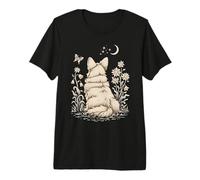 Corgi Chien Lune regardant la Lune Fleurs Sauvages Cottagecore Floral Lover T-Shirt Haut de Gamme