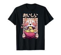 Corgi Chien Mangeant Ramen Nouilles Japonais Kawaii Mignon Drôle T-Shirt
