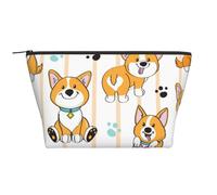 Corgi Chien Mignon sur Un rayé, Trousse de Toilette Trousse de Maquillage Sac à cosmétiques Trousse de Toilette de Voyage Portable