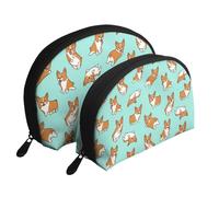 Corgi Chien Mignon, Trousse de Maquillage Coquille Femme Petit Porte-Monnaie Trousse de Toilette Trousse à cosmétiques 2 pièces