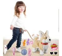 Corgi Chien Qui Marche, aboie, Chant Musical, Danse, contrôle du Volume, Chiot interactif, Promenade avec Laisse, Queue Qui remue la tête, Robot électronique en Peluche, Chiot en Peluche pour Enfant