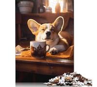 Corgi Coffee Puppy Dog Puzzles 1000 Pièces Cadeau Unique Jeu Éducatif Défi Jouet À De Qualité Supérieure Peinture Art pour Adultes Et Enfants À Partir De 14 Ans 1000pcs (75x50cm)