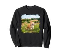 Corgi Course Fleur Prairie Campagne Chemin Scène Sweatshirt