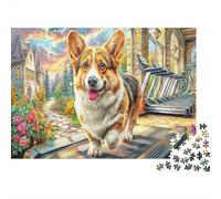 Corgi dans Le Paysage Set Puzzle 1000 Pièces pour Adolescents, Papier Recy rt de Rue Corgi Running Décoration Intérieure, Art Mural, Cadeau Couples, Activité Indoor 38x26cm/1000pcs