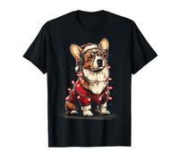 Corgi de Noël Mignon avec Lunettes Chapeau de Père Noël Festif Chien T-Shirt