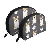 Corgi Dog Patte De Chien Mignon Charbon, Trousse de Maquillage Coquille Femme Petit Porte-Monnaie Trousse de Toilette Trousse à cosmétiques 2 pièces