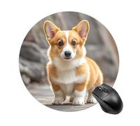 Corgi Dogs Tapis de souris rond à glissement lisse Tapis de souris de jeu extra densité portable confortable pour bureau, maison, bureau, 20 x 20 cm